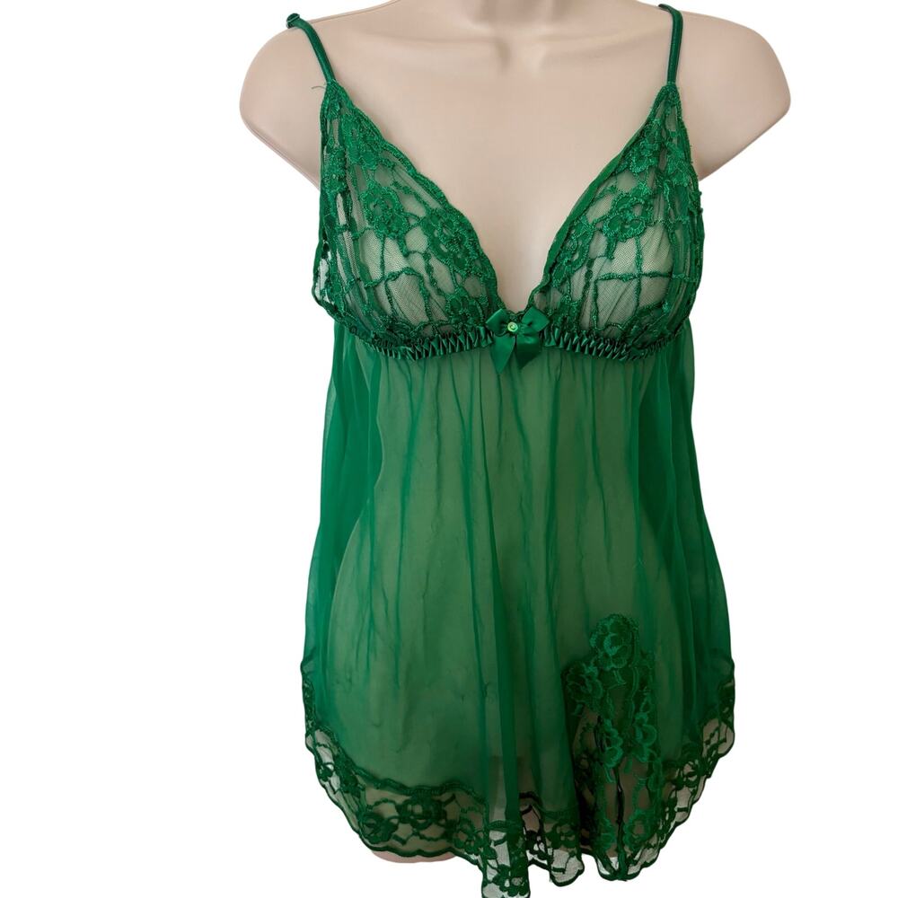 Vintage Frederick's of Hollywood Green Lace Babydoll Coquette Chemise XL